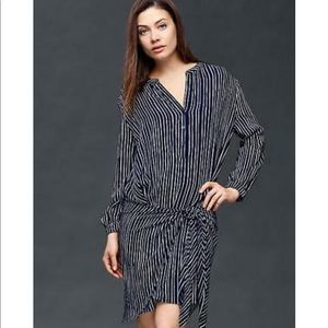 Gap Indigo Striped Tie Waist Shirt Dress in Large
